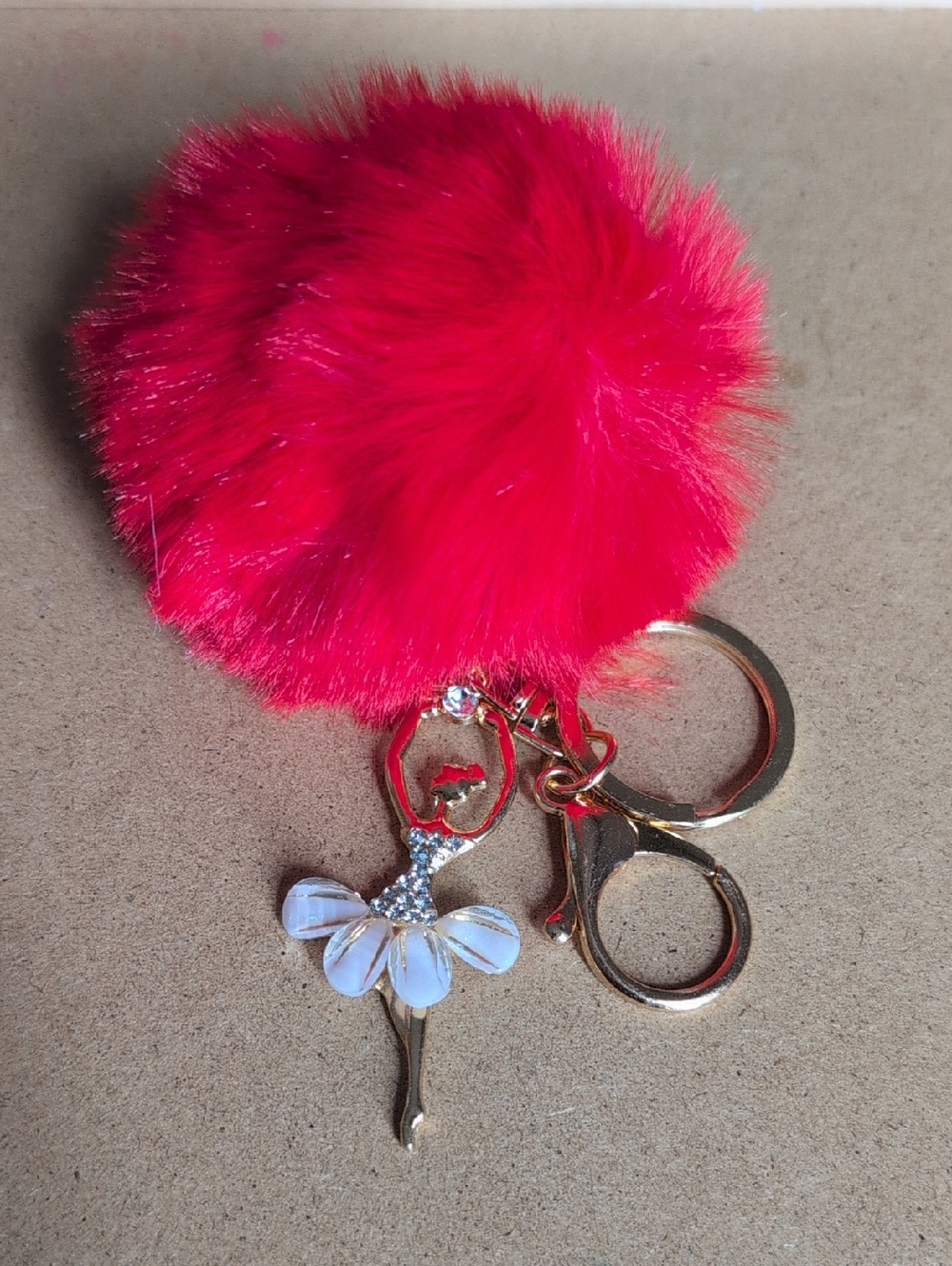 Red Pom Pom Ballet Dancer Keychain Charm